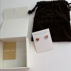 Michael Kors Rose Gold Heart Stud Earrings with clear crystals